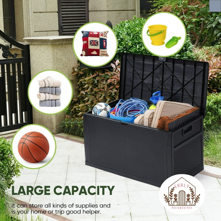 EHHLY Outdoor Storage Box, Waterproof Rattan Resin Deck Box, 121 - Main Image
