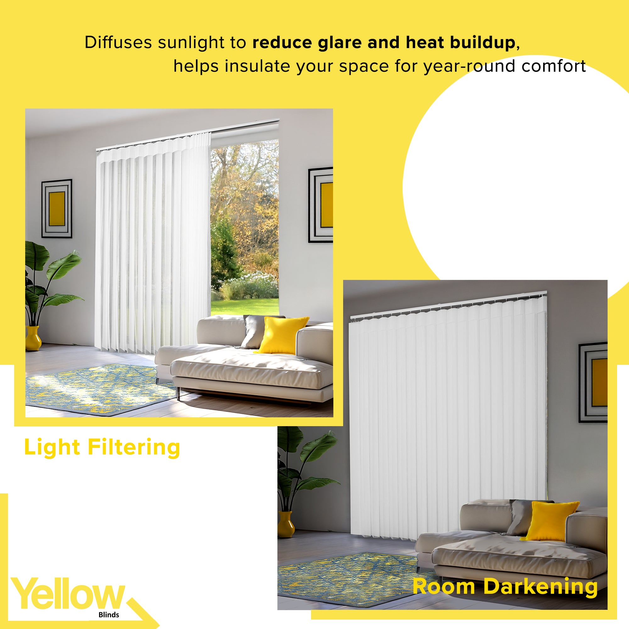 YELLOW BLINDS Light Filtering Sheer Vertical Blinds, Mist White, 78"W x 84"H