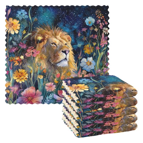 6 Pieces of Kitchen Towels 11x11Inch Kitchen Dish Cloths Kitchen Dish Towels Reuseable Cleaning Cloths Flower Lion