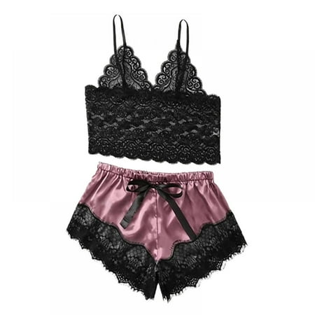 

Women s Lace Satin Sleepwear Cami Top and Shorts Pajama Set