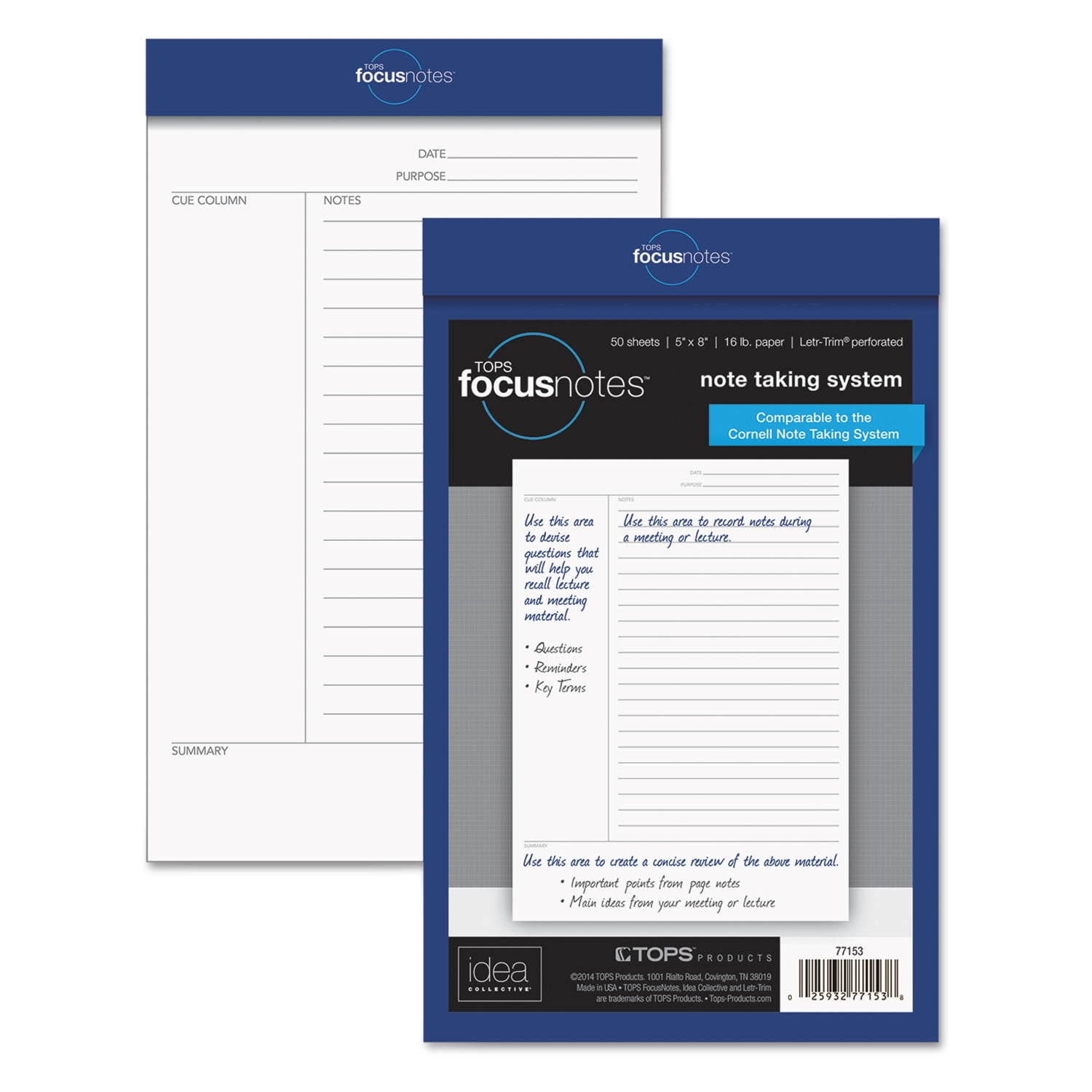 Tops FocusNotes Legal Pad 5 x 8 White 50 Sheets 77153