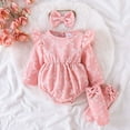 thumbnail image 2 of REgarm Newborn Baby Girl Clothes Ruffle Print Long Sleeve Romper+Headband+Socks 3Pcs Fall Winter Baby First Christmas Outfit Girl (Pink,0-3 Months), 2 of 7