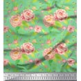 thumbnail image 1 of Soimoi Green Japan Crepe Satin Fabric Leaves & Peony Floral Print Fabric by Yard 42 Inch Wide, 1 of 3