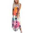 thumbnail image 2 of SMihono Robe Maxi Bohème d'Été pour Femmes Grande Taille Robe Longue Sans Manches Imprimée Col Croisé devant Robe de Plage, 2 of 5
