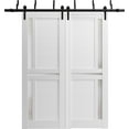 thumbnail image 1 of Sliding Closet Double Bi-fold Doors | Quadro 4445 Nebraska Grey with Frosted Glass | Sturdy Tracks Moldings Trims Hardware Set | Wood Solid Bedroom Wardrobe Doors, 1 of 6