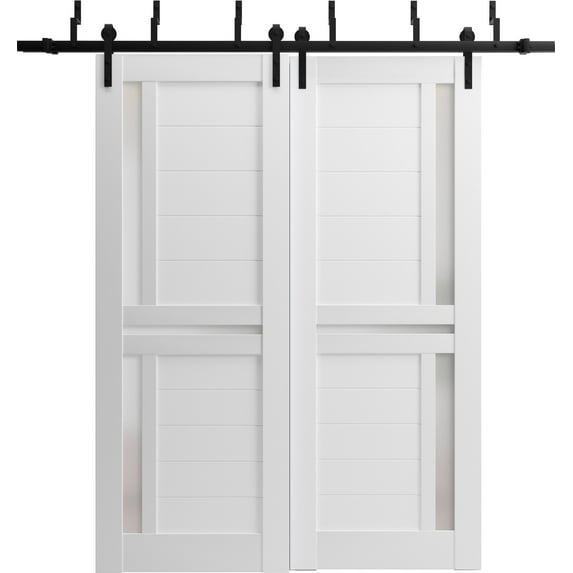 Sliding Closet Double Bi-fold Doors | Quadro 4445 Nebraska Grey with Frosted Glass | Sturdy Tracks Moldings Trims Hardware Set | Wood Solid Bedroom Wardrobe Doors