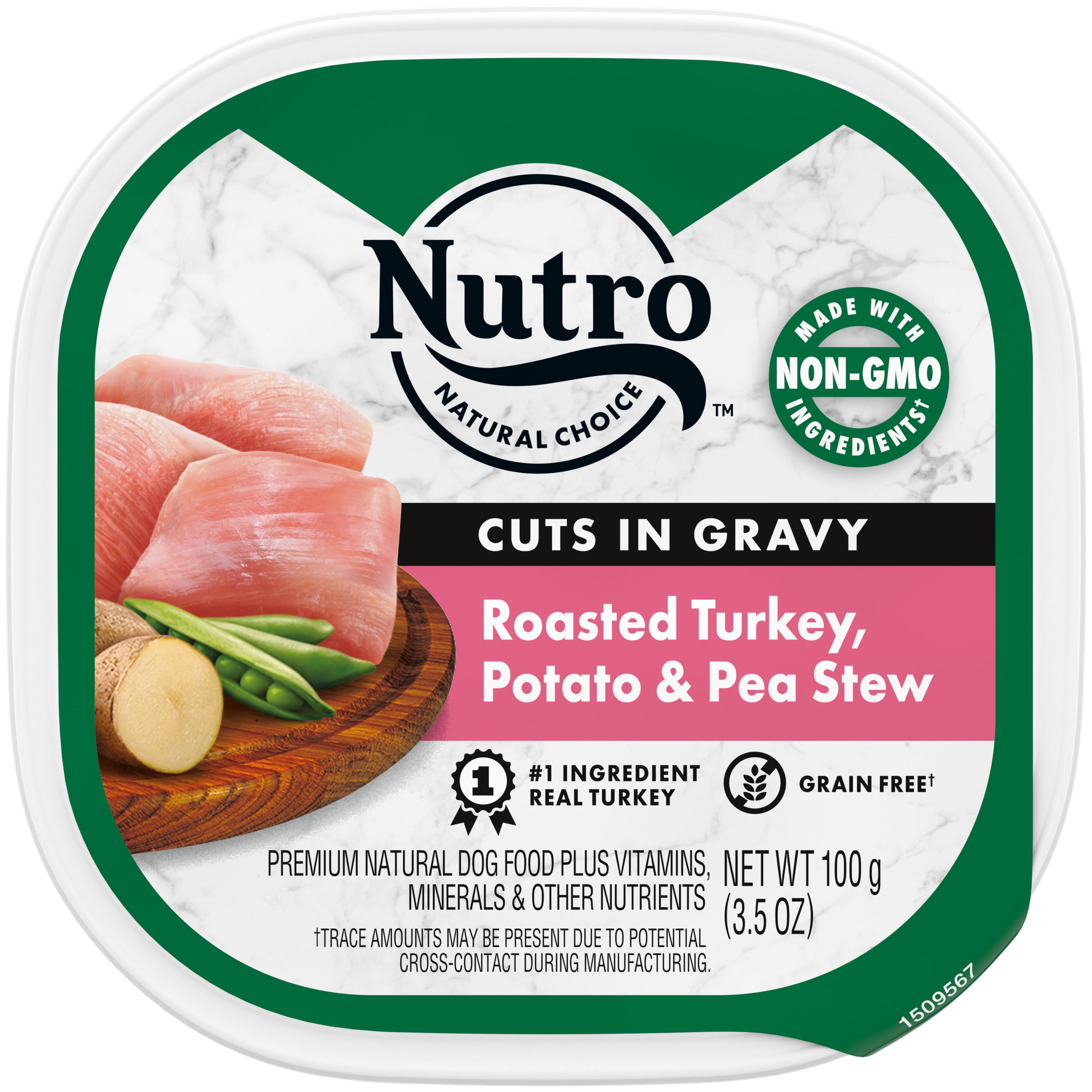 NUTRO Natural Grain Free Cuts in Gravy Roasted Turkey, Potato & Pea Stew Adult Wet Dog Food, 3.5 oz. tray