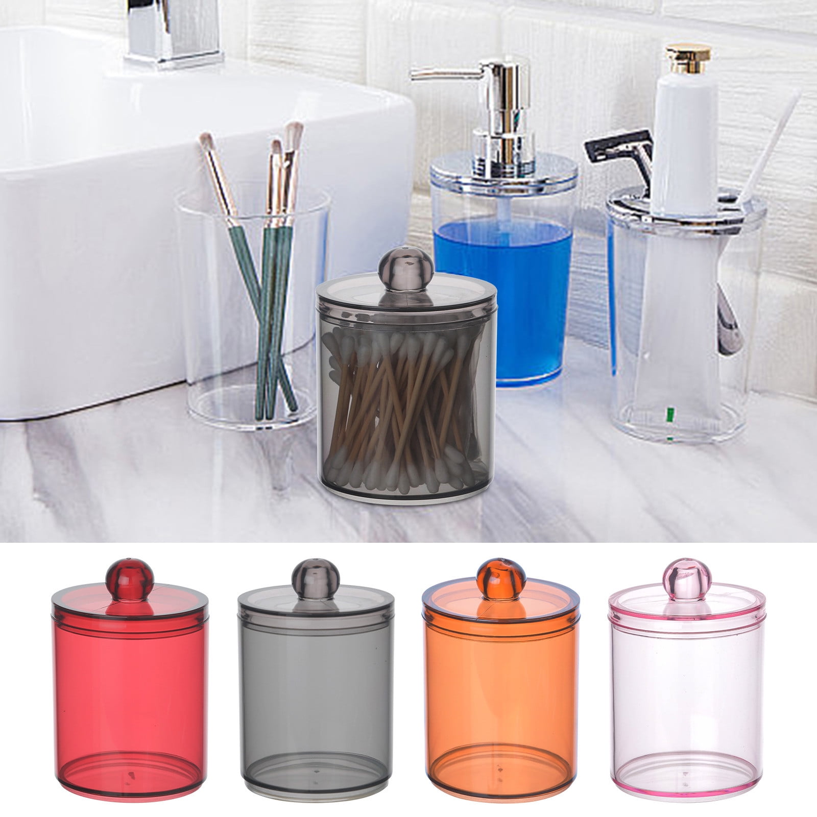 Tbestmax 7 Oz Apothecary Jar With Wood Lid - Cotton Swab/Q-tip Holder, Bathroom Counter Organizer