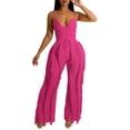 thumbnail image 1 of Gibobby pantalones siameses de pierna ancha Traje casual para mujer Moda de verano Traje de dos piezas de manga corta europeo y americano(Rosa， L), 1 of 5