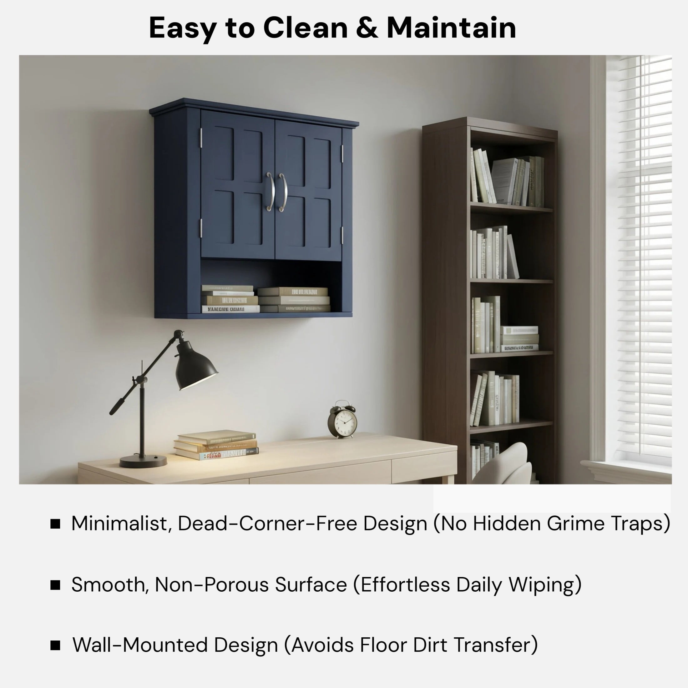 Christopher Knight Home 23.6" Wall Mounted Storage Cabinet with Adjustable Shelves and Doors, Navy Blue
