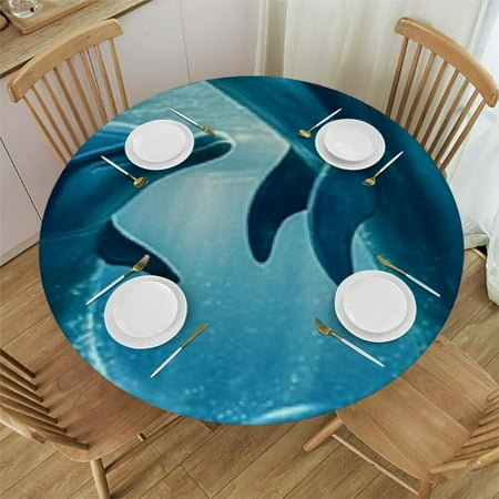 

Sheronv Dolphins Fish Round Tablecloth Stain-Resistant Washable 100% Polyester Outdoor Fitted Tablecloth for Restaurants Weddings Parties 31 -35