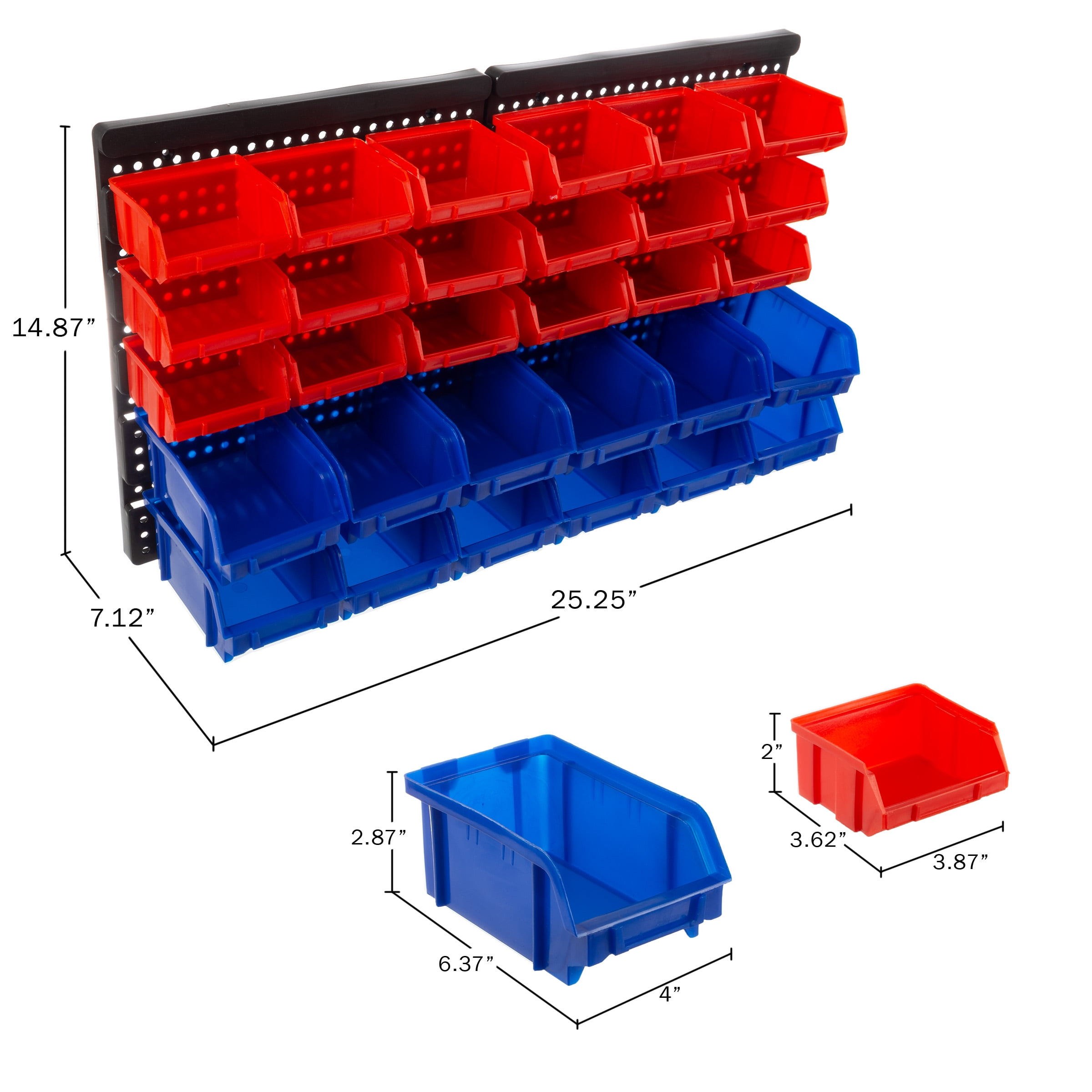 HORUSDY Wall Mounted Storage Bins Parts Rack 30PC Organizer Garage Plastic  Shop Tool for Men's Gift, Blue,Orange,Red