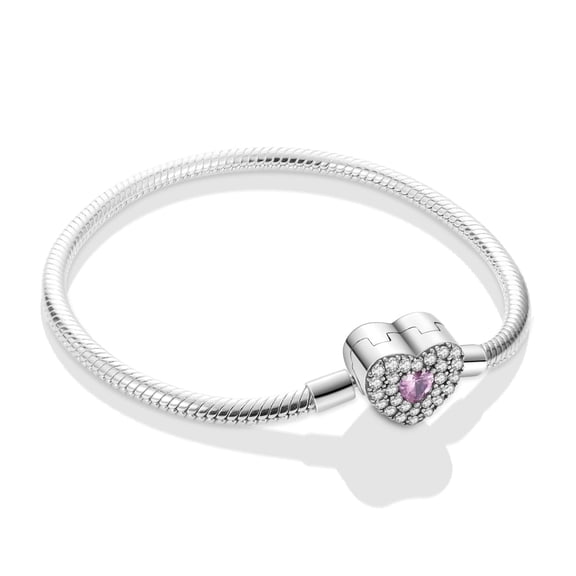 MULA European Silver Plated Snake Bracelet AAA CZ Heart Fit Charm Chain for Women Birthday Gift