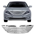 thumbnail image 2 of Ikon Motorsports Compatible with 11-14 Hyundai Sonata Front Upper Grille Grill Unpainted Chrome - ABS 2011 2012 2013 2014, 2 of 5