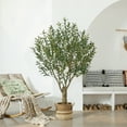 thumbnail image 4 of DR.Planzen 6FT Giant Artificial Olive Tree, Tall Silk Faux Olive Tree with Massive Trunk Base, Large UV Resistant Black Plastic Potted Plant for Indoor Outdoor Home Office Decor, 4 of 11