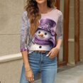 thumbnail image 2 of WTOBBY Women's Casual Round Neck Christmas Print 3/4 Sleeve T-Shirt, Ladies Holiday Season Top with Seasonal Design, Comfortable Blouse for Daily Fashion Wear,Light Purple S, 2 of 6