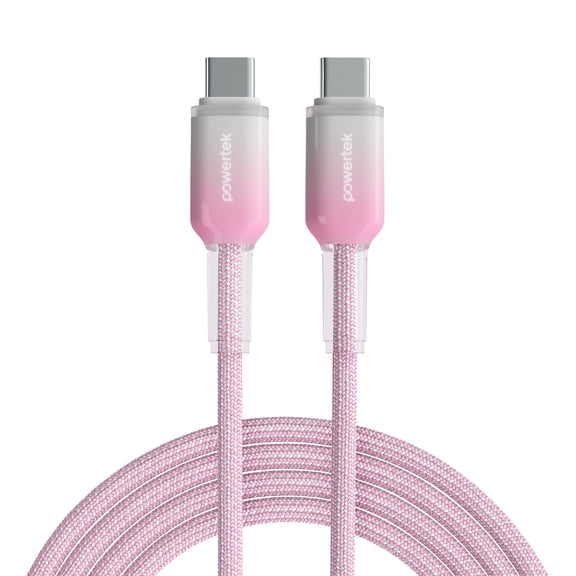 Powertek Frosty USB-C to USB-C Fast Charging Cable, 6 ft, Pink