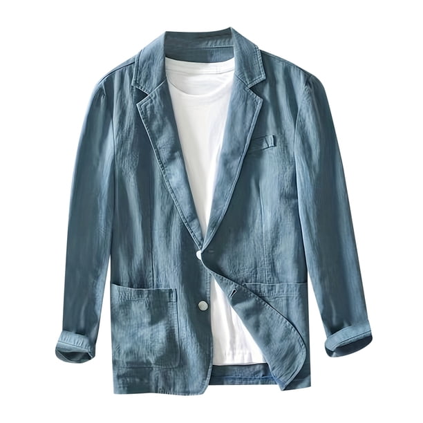 Camisa de hombre de color liso con cuello y mangas tres cuartos - Lino, bolsillo con botón, trabajo/ocasión