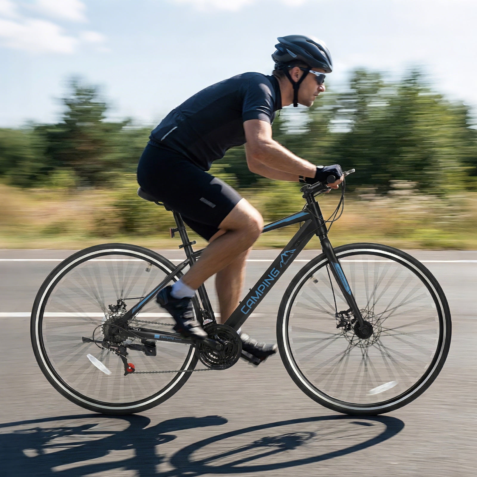 UBesGoo Hybrid Bike for Adult, 700C Road Bike,  21 Speed City Commuter Bicycle, Disc Brakes, Black Blue