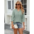 thumbnail image 4 of XCHQRTI Womens 3/4 Sleeve V Neck T Shirt Hollow Solid Blouse Casual Loose Basic Top, 4 of 8
