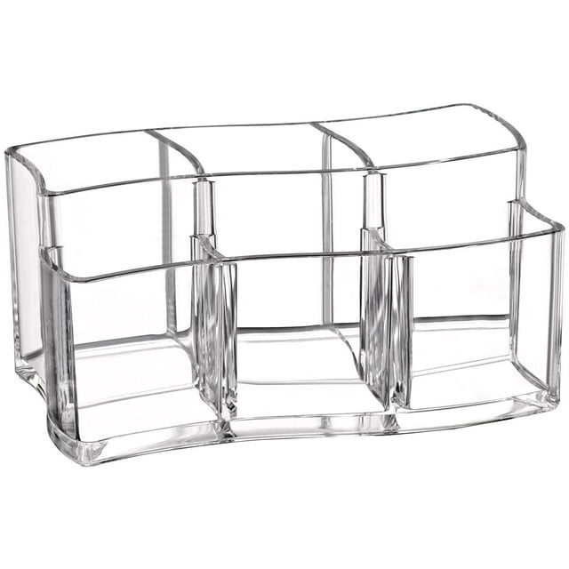 Organizador de 6 ranuras para brochas de maquillaje de acrílico, contenedor transparente para lápices de cejas, almacenamiento de cosméticos que ahorra espacio en la mesa del tocador