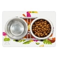 thumbnail image 1 of Luau Pet Mat for Food and Water, 3 Grimacing Tiki Party Masks Surrounded by Leaves Drinks and Happy Toucan Birds, Non-Slip Rubber Mat for Dogs and Cats, 18" X 12", by Ambesonne, 1 of 2