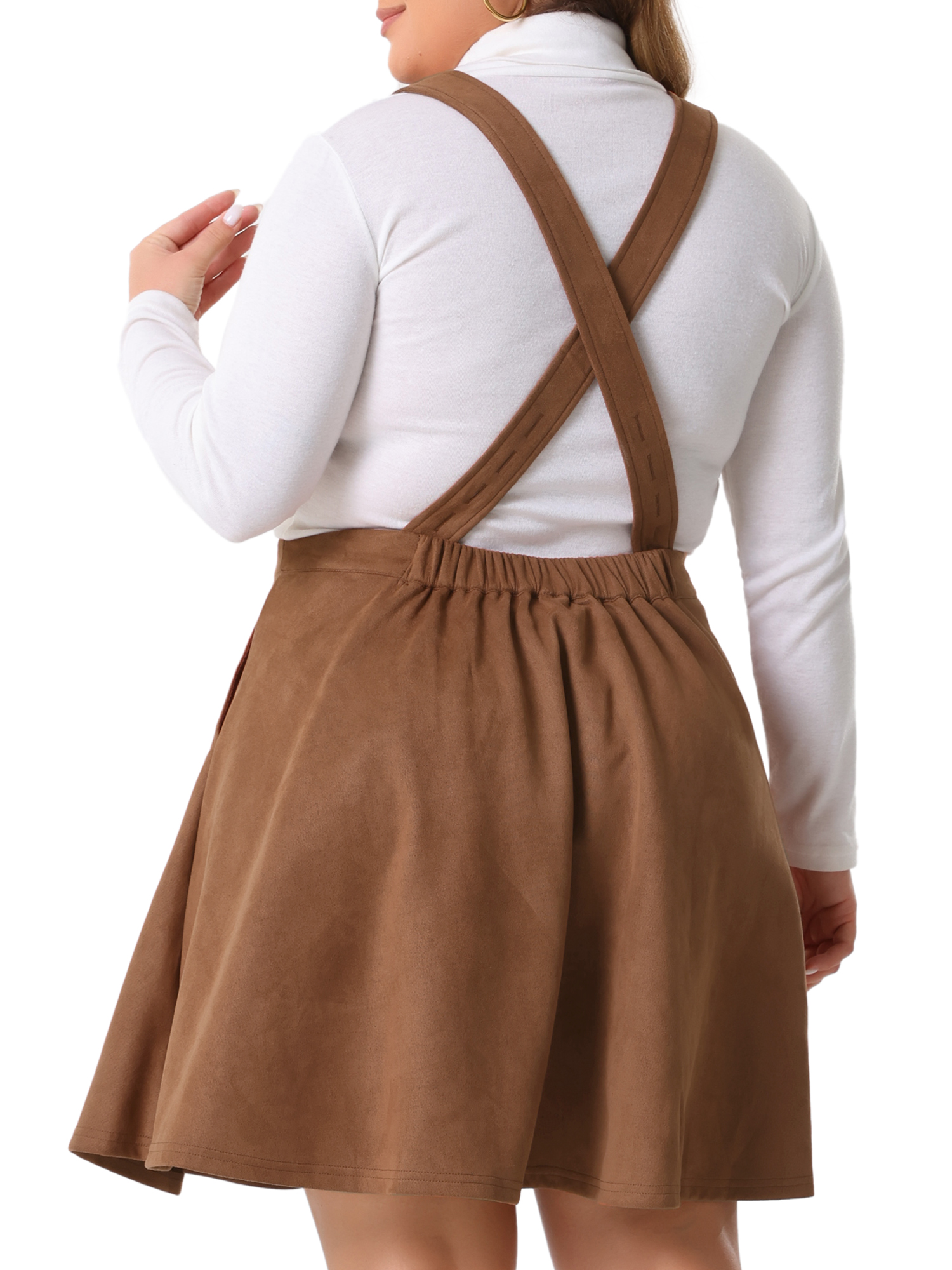 DARING DIVA Women's Plus Pinafore Dress Faux Suede Vintage A Line Jumper 4X Brown