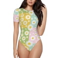 thumbnail image 2 of Uemuo Daisies Flowers Pattern Women's One Piece Short Sleeve Swimsuit Rash Guard Surfing Modest Quick-drying Swimsuit Beach Essentials-X-Large, 2 of 9