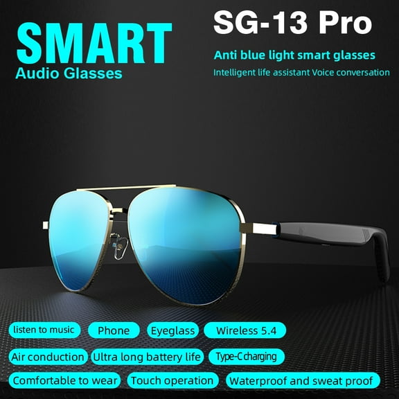 Smart Bluetooth Polarized Sunglasses with Speaker, UV Protection, Unisex, Black