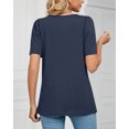 thumbnail image 2 of SHIBEVER Women T-Shirts Summer Tops Short Sleeve Square Collar Tunic Tops Solid Color loose Shirts Knitted Top Blouses Navy Blue M, 2 of 4