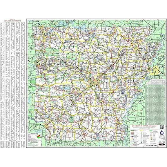 Iconic Arts Laminated 30x24 Poster: Road Map - Large Detailed map of Arkansas with Cities and Towns