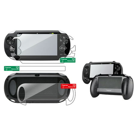 Insten Clear Full Body Front Back Protector + Black Hand Grip Holder For Sony Playstation Vita PS