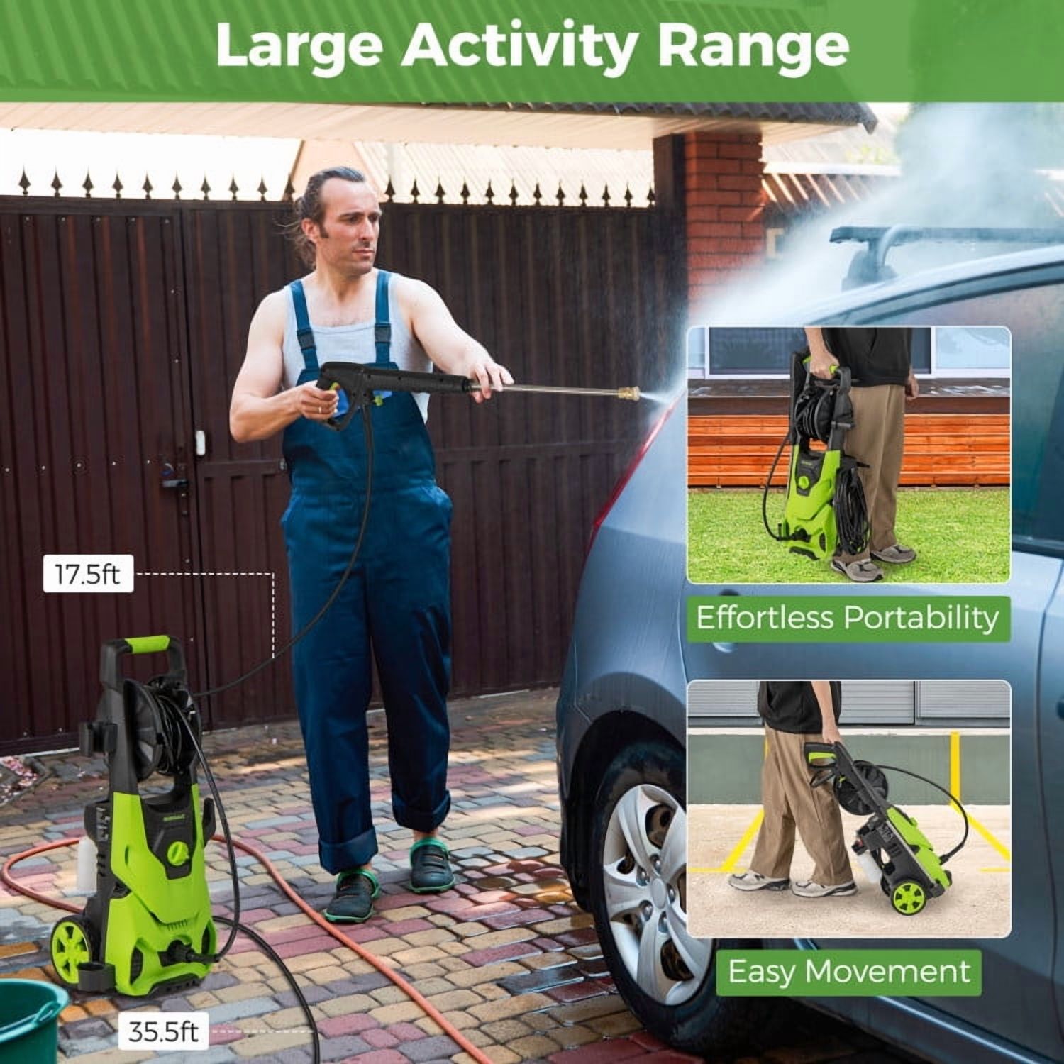 GVN 2150PSI Electric Pressure Washer 1.2GPM with 4 Quick Connect Nozzles and Foam Cannon-Green