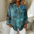 thumbnail image 2 of Delconic Womens Halloween Print Button Down Shirt Long Sleeve Casual Regular Fit Collared Blouse Floral Ghost Pattern Top Blue XL, 2 of 7
