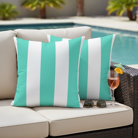 Vertical Stripe Outdoor Waterproof Throw Pillow Covers Set of 2, 20"x20", Minimalist Modern Green Parallel Colored Line Decorative Pillow Covers Outside Cushion Case for Patio Porch Garden