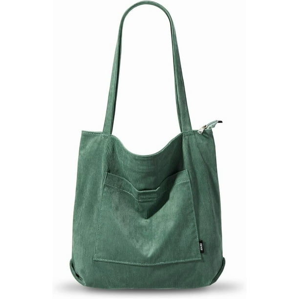 Bolso de pana con cremallera, impermeable, para mujer, con bolsillos y compartimentos, de gran capacidad, para el hombro.
