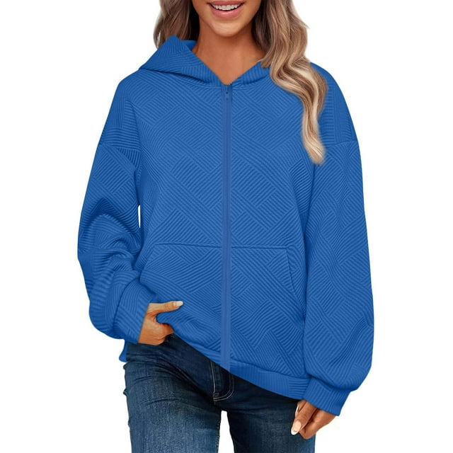 Yuyuzo Womens Zip up Hoodies Long Sleeve Solid Color Jacket Fall Oversized Sweatshirts with Pockets