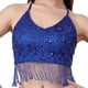 thumbnail image 1 of Top corto con borlas para danza del vientre, para fiesta, disfraz, lentejuelas, ajustable, con purpurina, para mujer Azul oscuro, 1 of 8