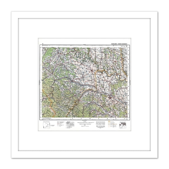 Map Antique 1930 Polish Military Poland Neighbours Replica 8X8 Inch Square Wooden Framed Wall Art Print Picture with Mount