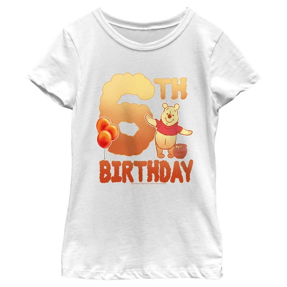 Girl's Winnie the Pooh 6th Birthday Pooh Bear Graphic Tee White Large
