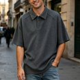 thumbnail image 2 of IWRICH Men's Knit Oversize Polo Shirts Short Sleeve Plus Size Henley Collared Shirt Summer Baggy Streetwear Grey M, 2 of 5