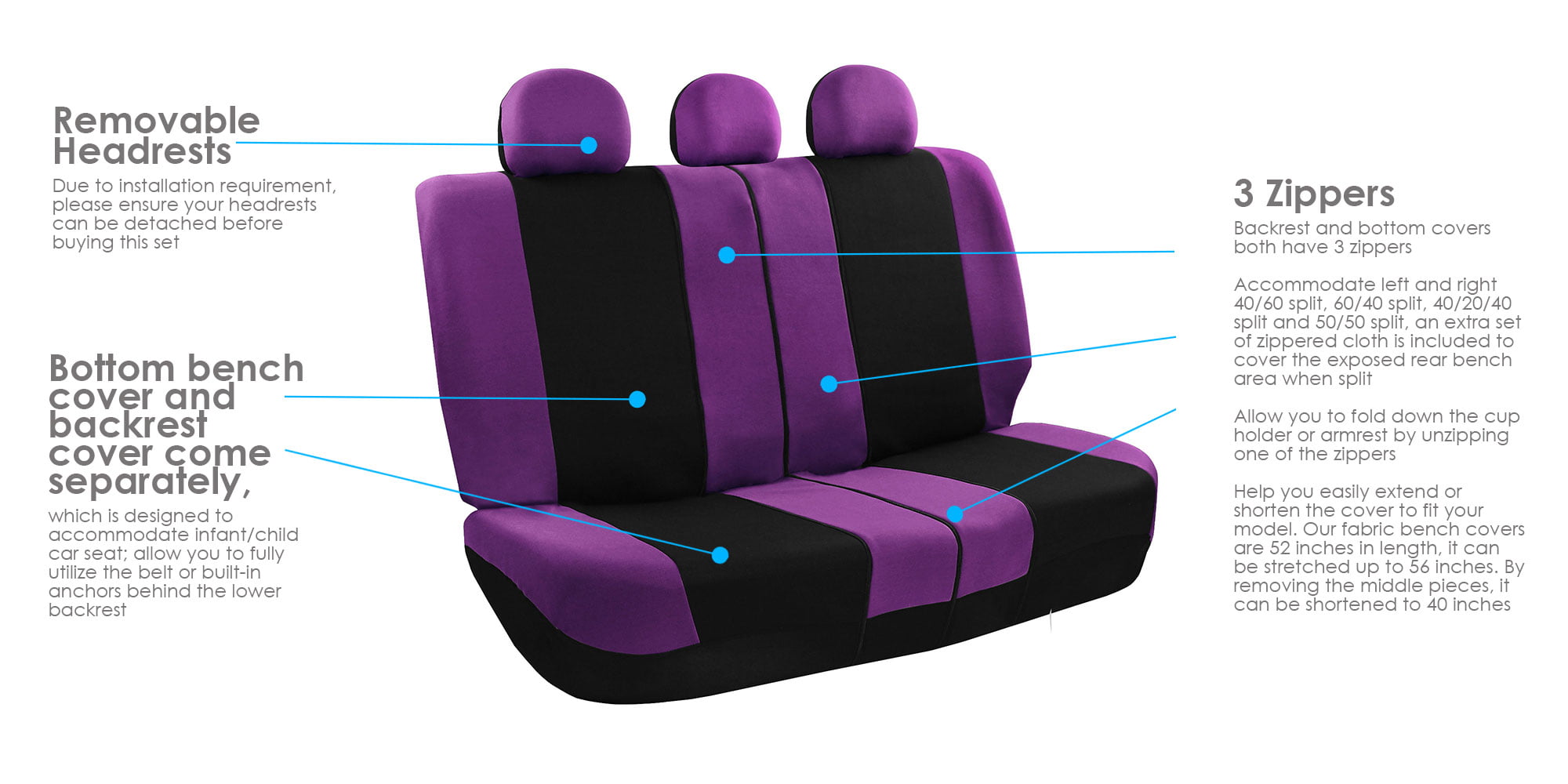 Truck FH Group FB030115 Combo Set: Light & Breezy Cloth Seat Covers Purple/Black-Fit Most Car F14407 Floor Mats FH2033 or Van SUV Airbag & Split Ready W 