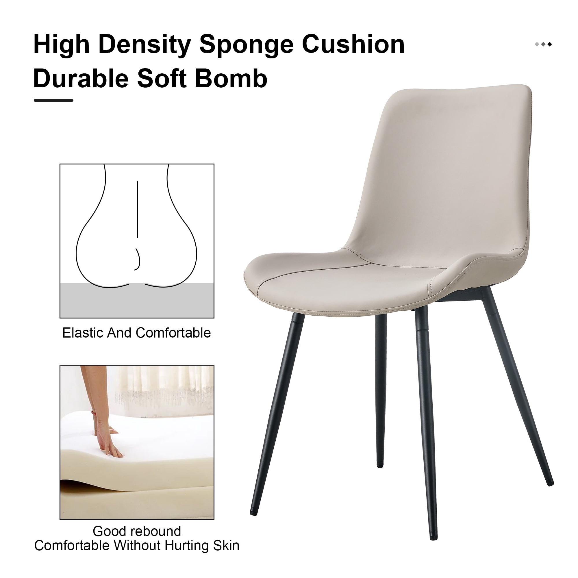 NYEESS Set of 4 Light Gray PU Dining Chairs with Black Metal Legs, Modern Kitchen Seating