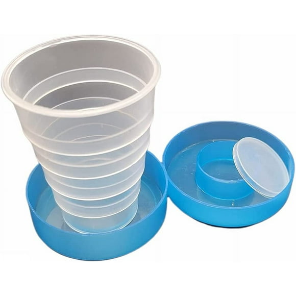 shiyou-Travel Size Collapsible Drinking Cup and Built in Pill Box Case - Blue (1-Pack)