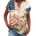 thumbnail image 2 of ASDFVBKG Usa Shirts for Women Short Sleeve American Flag Retro Graphic V Neck T-Shirt 4th Of July Trendy Patriotic Button Pullover Tops Pink S, 2 of 5