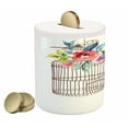 thumbnail image 2 of Watercolor Piggy Bank, Sketch of a Bird on an Empty Cage with Colorful Flowers Nature Imagery, Ceramic Coin Bank Money Box for Cash Saving, 3.6" X 3.2", Brown Multicolor, by Ambesonne, 2 of 4