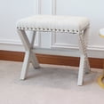 thumbnail image 3 of 20" Chic Biege Polyester Vanity Stool with Nailhead Trim, Set of 2, 3 of 7