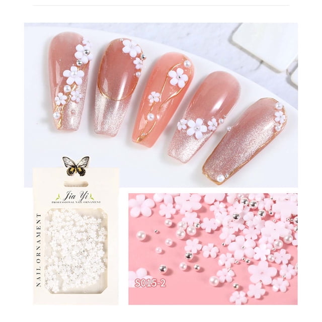 Flor blanca Tridimensional Wmkox8yii decoración de uñas Mini tamaño blanco