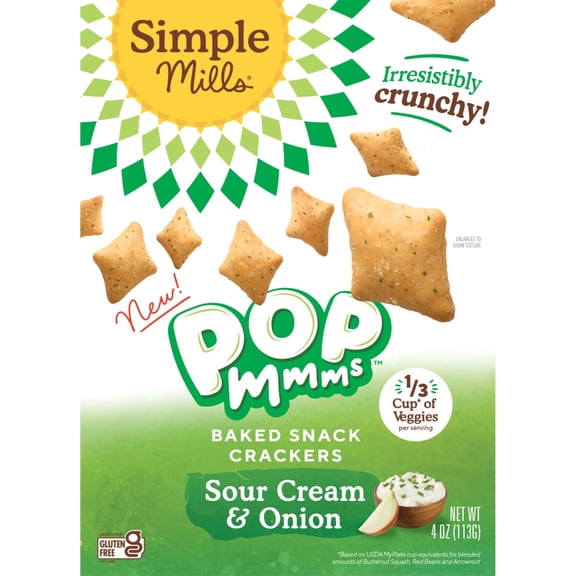 Simple Mills Pop Mmms Sour Cream and Onion Gluten Free Crackers, 4 oz