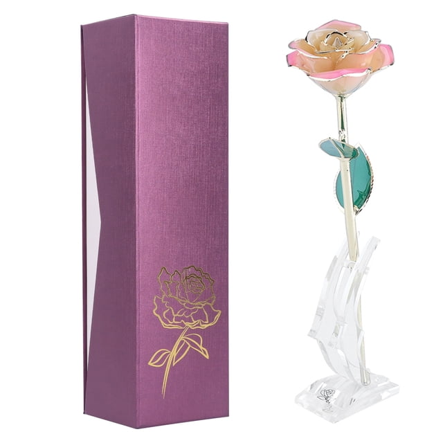 Flor chapada en oro de 24 quilates, base de hoja verde rosa blanca, decoración de regalo para el día de San Valentín